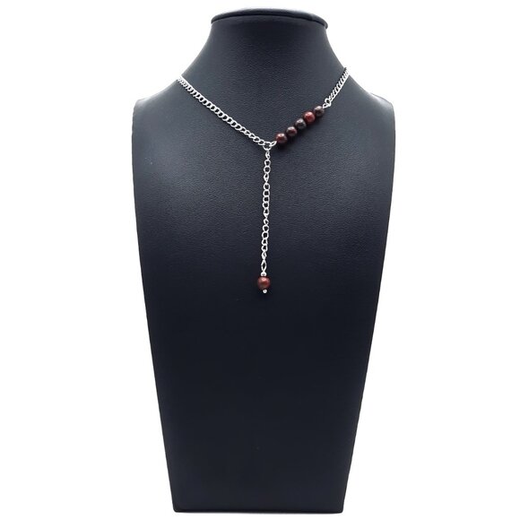 Red Brecciated Jasper Chakra Gemstone Adjustable Asymmetrical Necklace Handmade - Picture 5 of 8